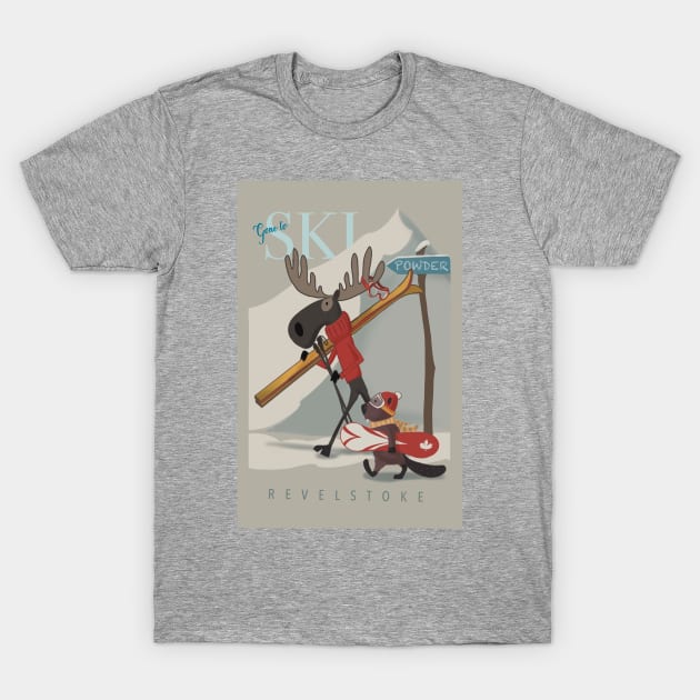 Ski Revelstoke Moose and Beaver travel poster T-Shirt by SFDesignstudio